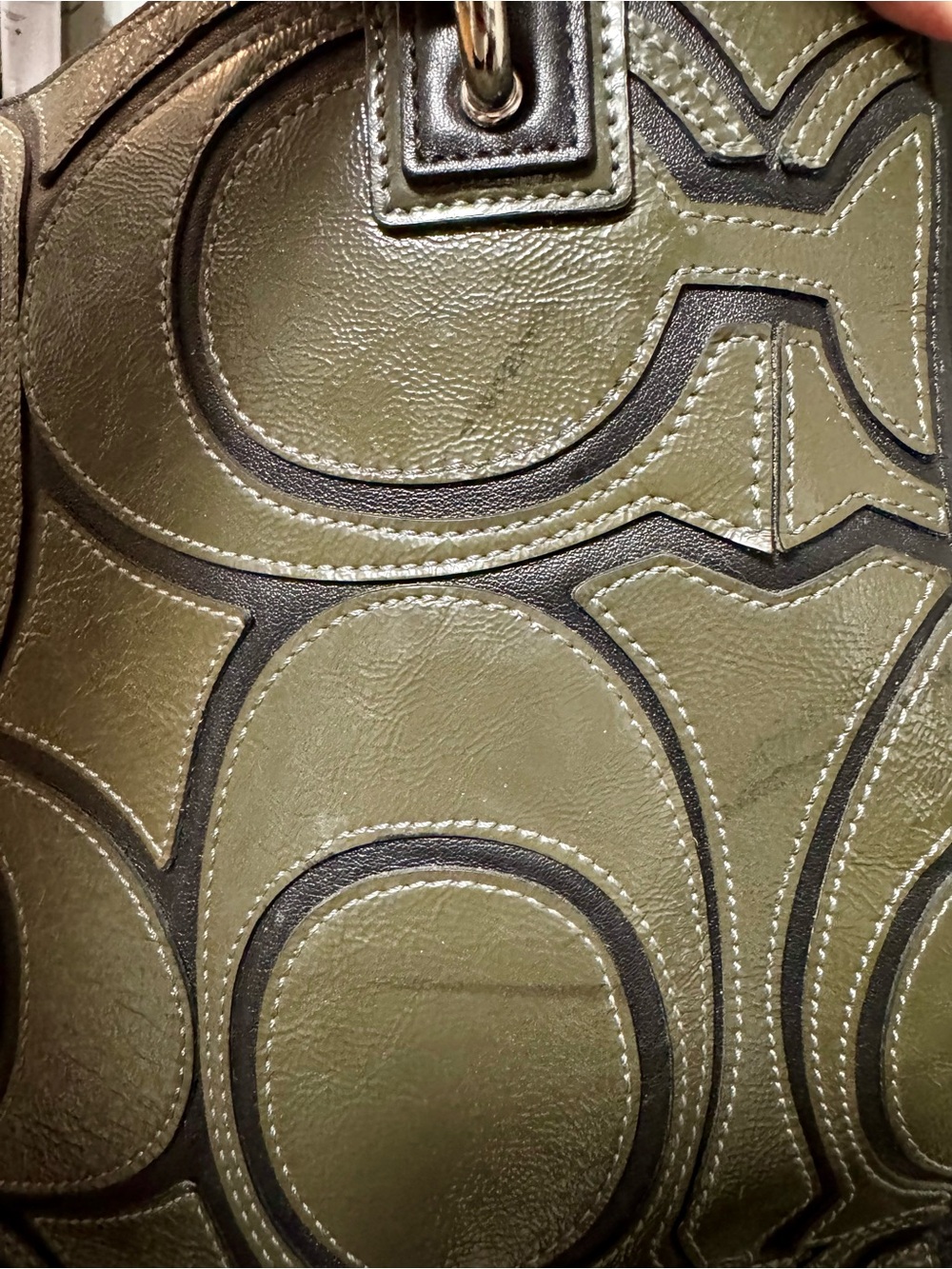 SOLD Coach Colette Signature Overlay Leather Tote – Olive & Black (16449) - Picture 17 of 17